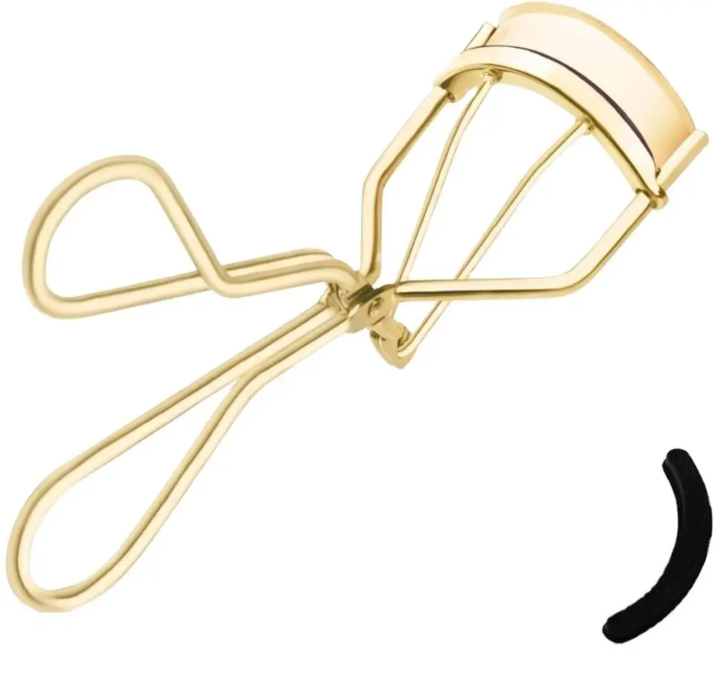 Stainless Steel Gold Color Coated Eyelash Curler With Comfortable Finger Grip For Eyelash Curling And Beauty Makeup