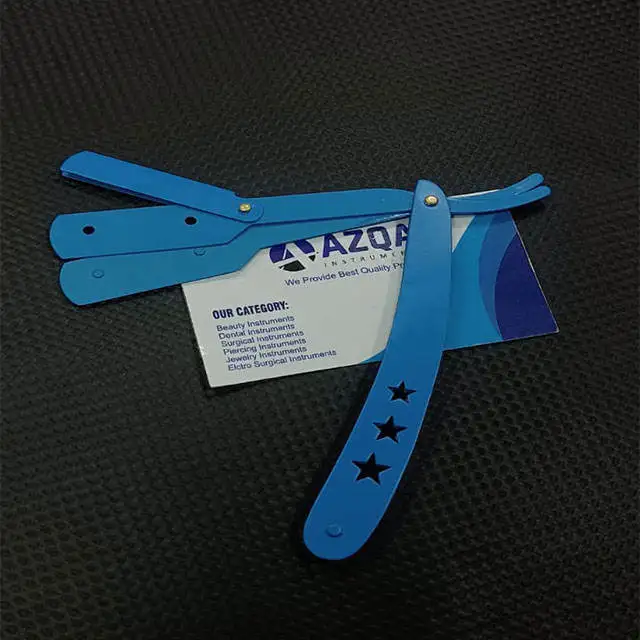 Wholesale Blue Color Coated Stainless Steel Straight Folding Razor For Men Professional Barber Shaving Tool Body &amp; Face Use