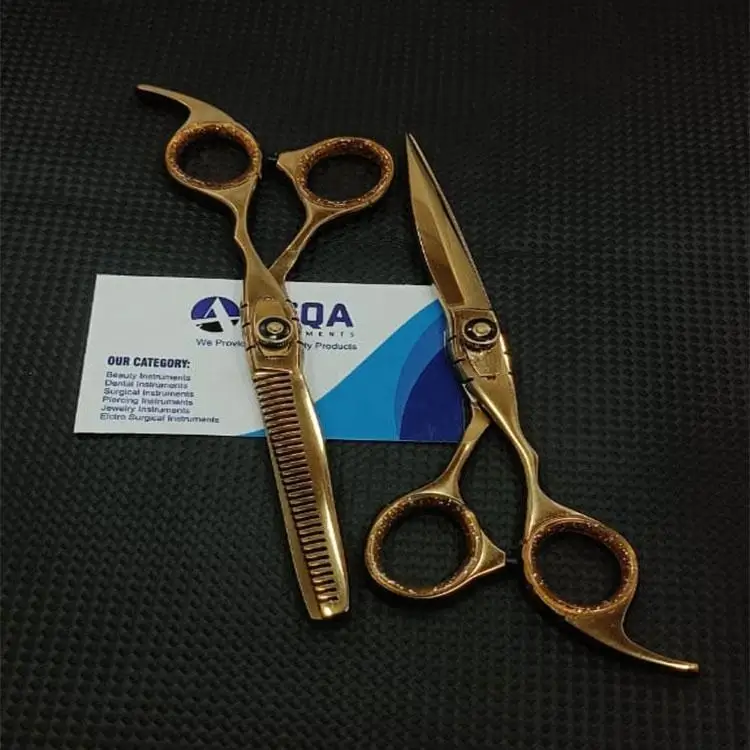 Wholesale Professional Barber Hair Cutting Thinning Scissors Set Gold Color Coated Stainless Steel Salon Shears Blunt Tip