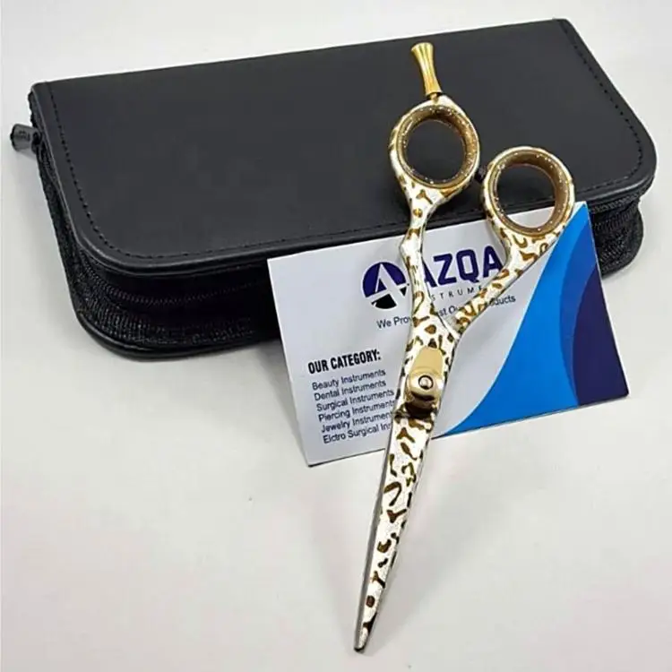 Wholesale Luxury Gold Printed Right-handed Medium Handle 6cr13 Stainless Steel Hair Cutting Scissors Professional Barber Shears