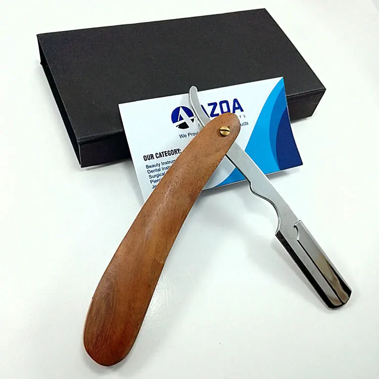 Stainless Steel Wooden Handle Straight Razor With Traditional Design For Professional Barber Shaving And Beard Grooming