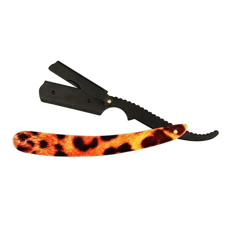 Stainless Steel Professional Straight Edge Barber Razor With Tiger Print Handle For Traditional Wet Shaving And Grooming
