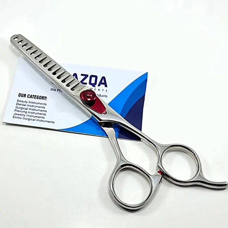 Stainless Steel Hair Thinning Scissors With 15 Teeth Red Screw And Adjustable Tension For Barber Salon Hairdressing