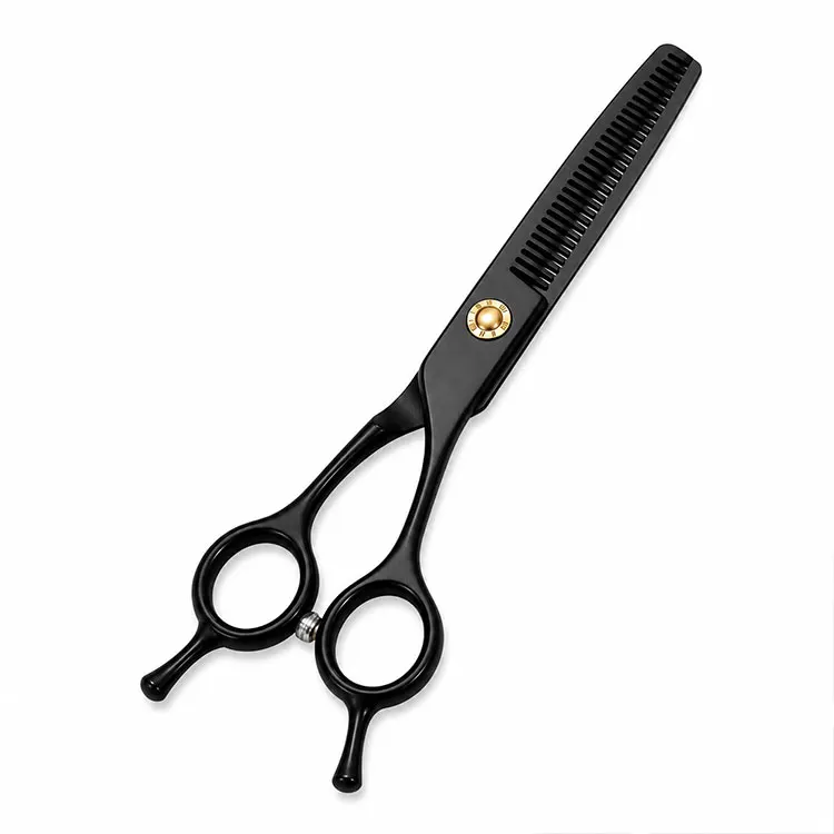 Stainless Steel Black Coated Hair Thinning Scissors With Textured Teeth Ergonomic Finger Rings And Adjustable Screw