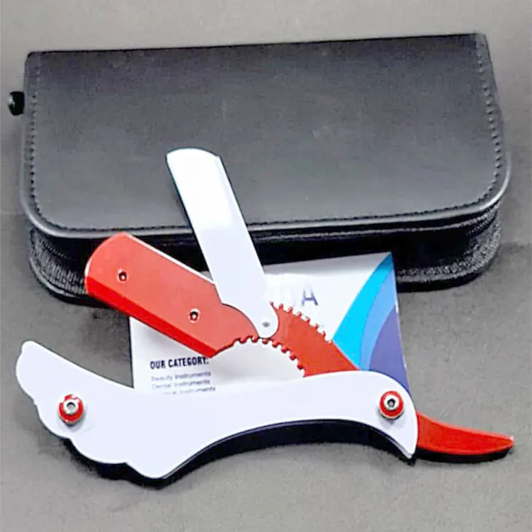 Red And White Coated Stainless Steel Folding Straight Barber Razor With Ergonomic Handle For Professional Shaving