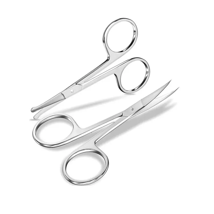 Professional Stainless Steel Cuticle Nail And Nose Hair Scissors With Curved Sharp Blades And Blunt Safety Tip