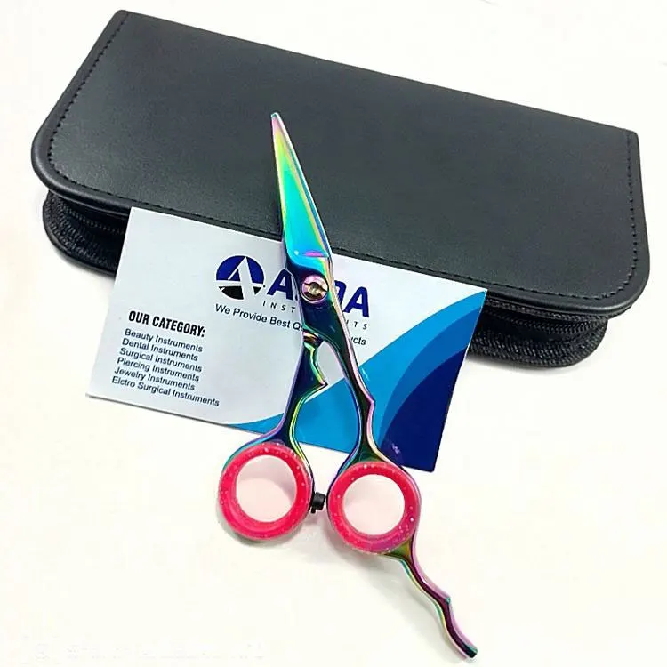 Rainbow Titanium Coated Stainless Steel Blunt Tip Right-handed Medium Handle Hair Beard Mustache Trimming Scissors Professional