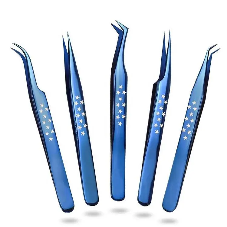 Stainless Steel 5-piece Eyelash Extension Tweezers Set Straight/curved/l-shape Tips Durable Perfect Grip For Eyelash