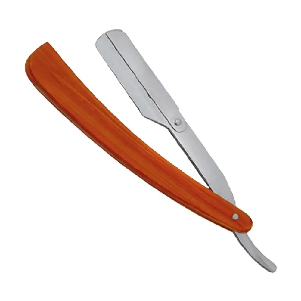 Wholesale Premium Red Handle Stainless Steel Sharp Blade Shaving Razor Wooden Style Grip Smooth Professional Grooming Tool For