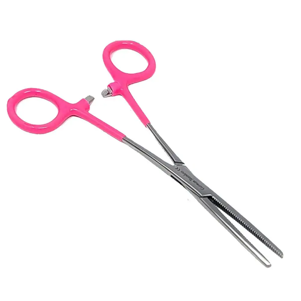 Stainless Steel 6 Inch Curved Serrated Hemostat Forceps With Pink Pvc Grip And Locking Ratchet For Jewelry Making