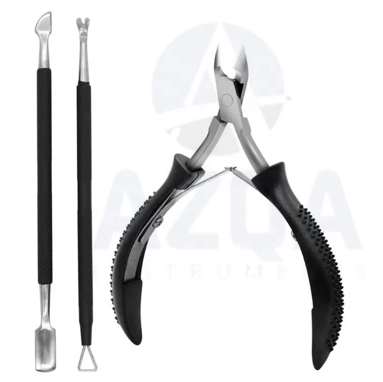 Stainless Steel Cuticle Nipper And Pusher Set With Rubber Grip Handle For Manicure Pedicure With Protective Case