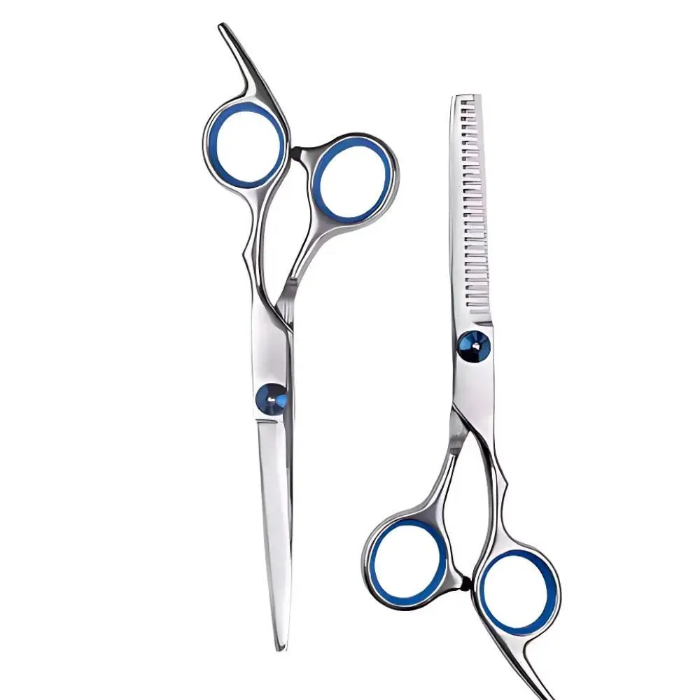 Stainless Steel Hair Cutting And Thinning Scissors Set With Adjustable Screw Silicone Finger Ring And Finger Rest For Salon Use