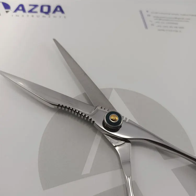 Stainless Steel High Quality Professional Hair Cutting Scissors With Fancy Blade Adjustable Screw Silicone Finger Ring &amp; Finger