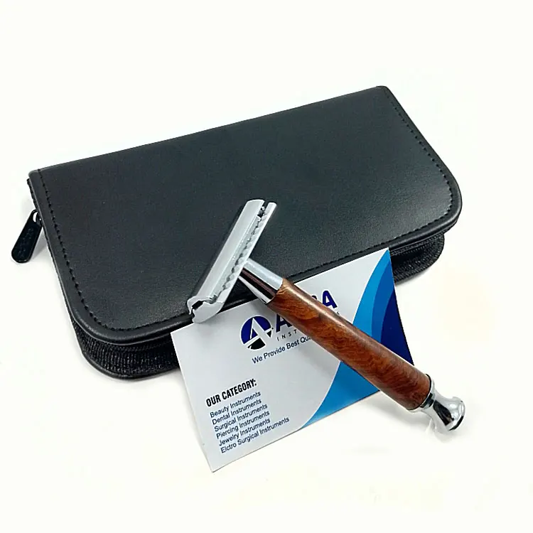 Stainless Steel Safety Razor With Natural Wooden Handle Double Edge Shaving Tool Professional Barber Personal Grooming For Men