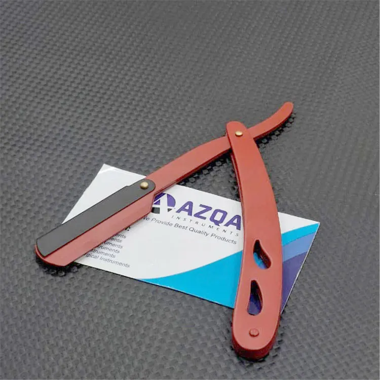 Stainless Steel Red Coated Folding Barber Straight Razor With Black Blade Holder Ergonomic Handle For Professional Shaving