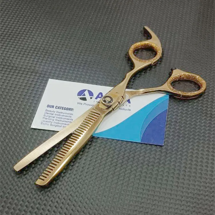 Stainless Steel Gold Plated Barber Hair Thinning Scissors With Sharp Teeth For Professional Salon And Hair Styling Use