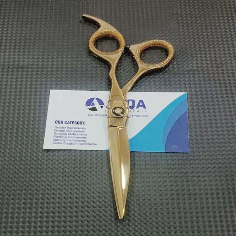 Stainless Steel Gold Plated Barber Hair Cutting Scissors With Sharp Blades For Professional Salon And Grooming Use