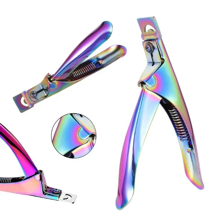 Stainless Steel Rainbow Titanium Coated Acrylic Nail Clipper With Sharp Cutting Blade For Artificial Nail Trimming