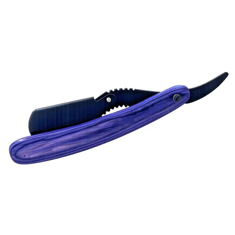 Stainless Steel Folding Barber Straight Razor With Purple Plastic Handle Single Blade Black Coated Professional Shaving