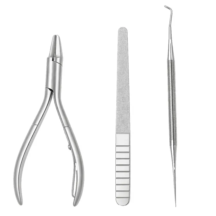 Stainless Steel 3 Pcs Ingrown Toenail Tool Kit With Nail Nipper File And Curved Nail Lifter For Professional Foot Care