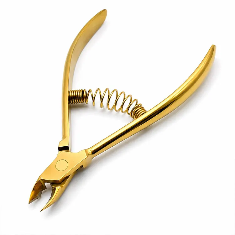 Gold Plated Stainless Steel Cuticle Nipper Ergonomic Barrel Spring Curved Blades Durable Portable Professional Manicure Pedicure