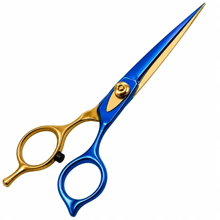 Stainless Steel Blue Gold Coated Right-handed Medium Handle Hair Cutting Scissors Sharp Blades Adjustable Screw For Barber Salon