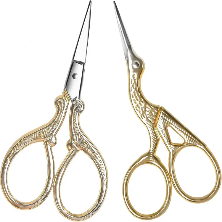 Stainless Steel Gold Stork Embroidery Scissors 3.6 Inch With Sharp Fine Tips For Sewing Craft Needlework And Thread Cutting