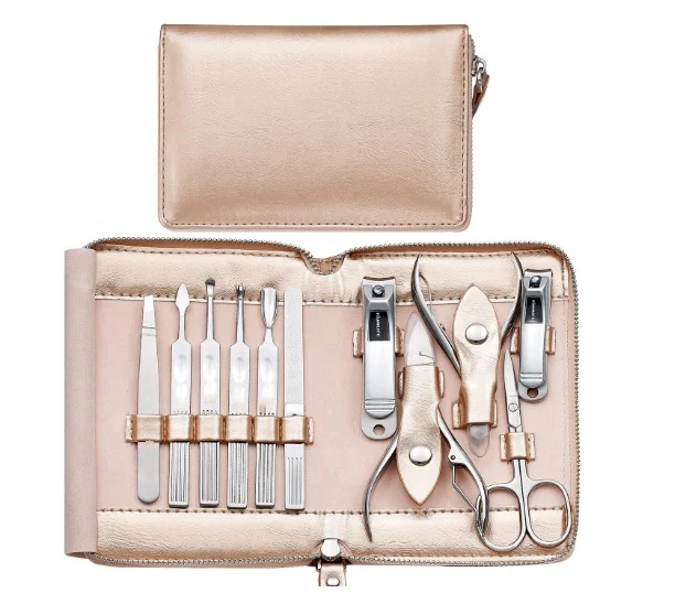 Wholesale Manicure &amp; Pedicure Set With Nail Clippers And Eyelash Curler Stainless Steel Grooming Tools With Pu Leather Case