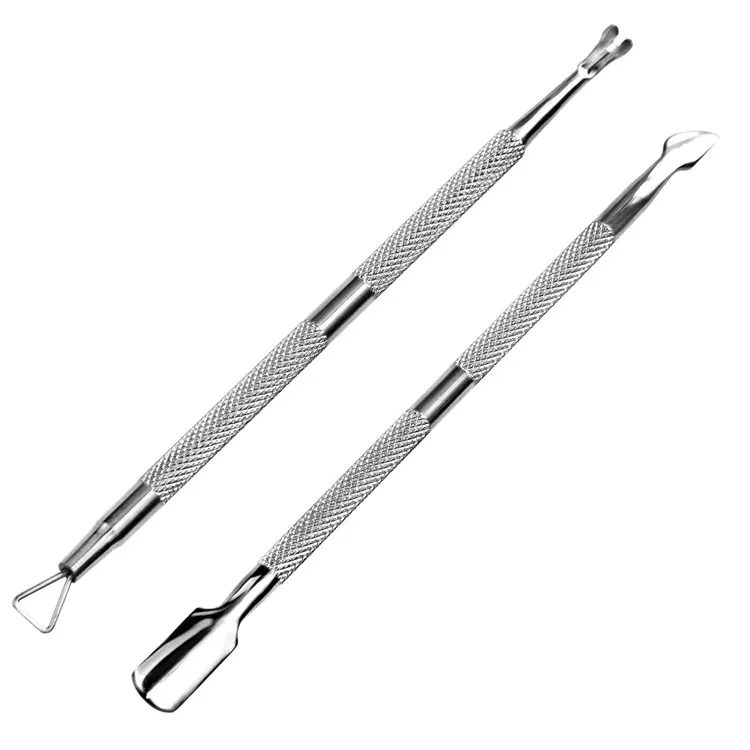 Stainless Steel Reusable Professional Dual-end Cuticle Pusher &amp; Trimmer 2-piece Manicure Tool Set