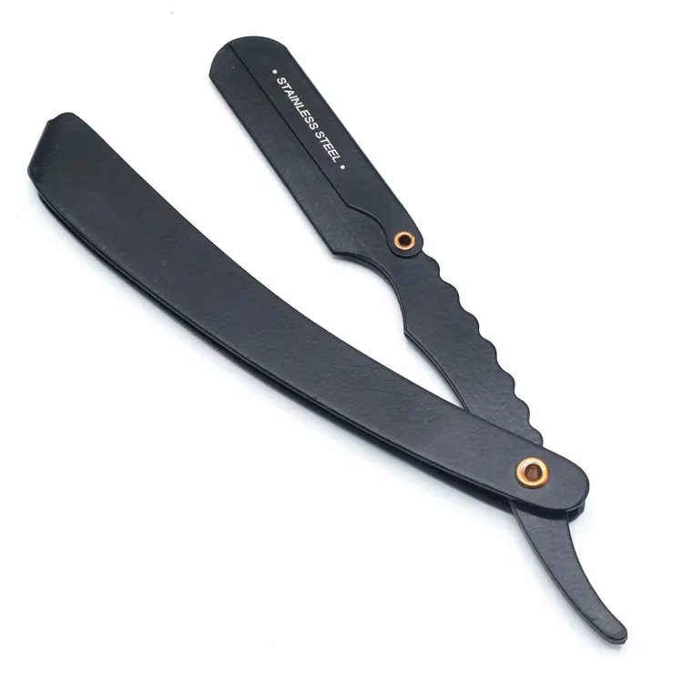 Stainless Steel Black Matte Coated Barber Straight Folding Razor For Professional Shaving And Beard Grooming