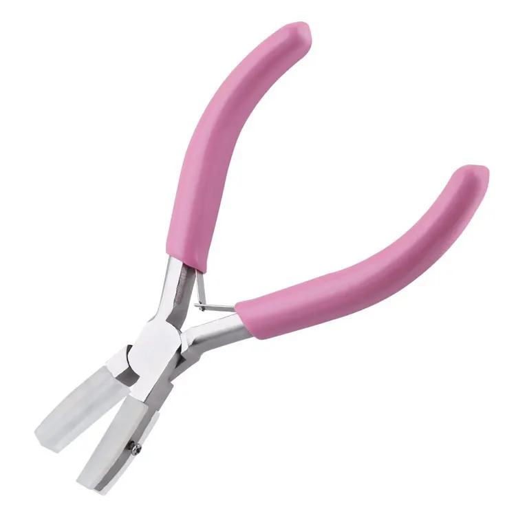 Stainless Steel Flat Nose Plier With Nylon Tips And Pink Pvc Grip Handle For Jewelry Setting Body Jewelry Wire Bending