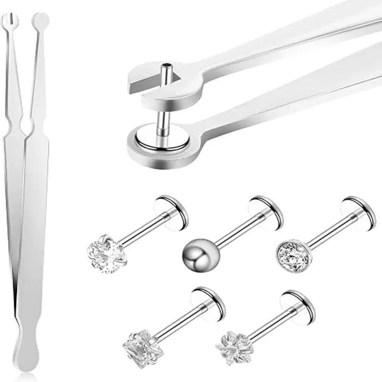 Stainless Steel 12 Cm Professional Labret Stem Holding Tweezers For Body Jewelry Installation And Piercing Use