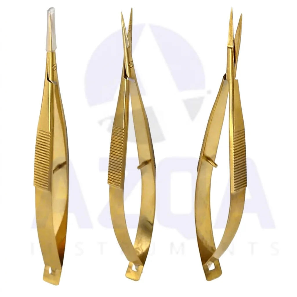 Premium Gold Coated Stainless Steel Micro Spring Scissor Curved Blade For Beauty Grooming And Eyebrow Trimming