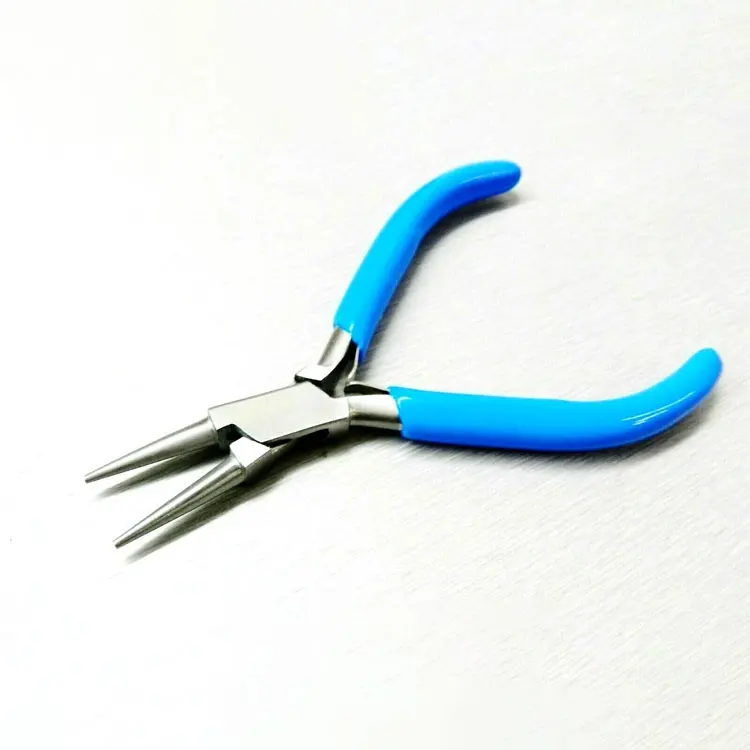 Stainless Steel 5.5 Inch Round Nose Pliers With Blue Pvc Grip Handle For Jewelry Making And Body Piercing