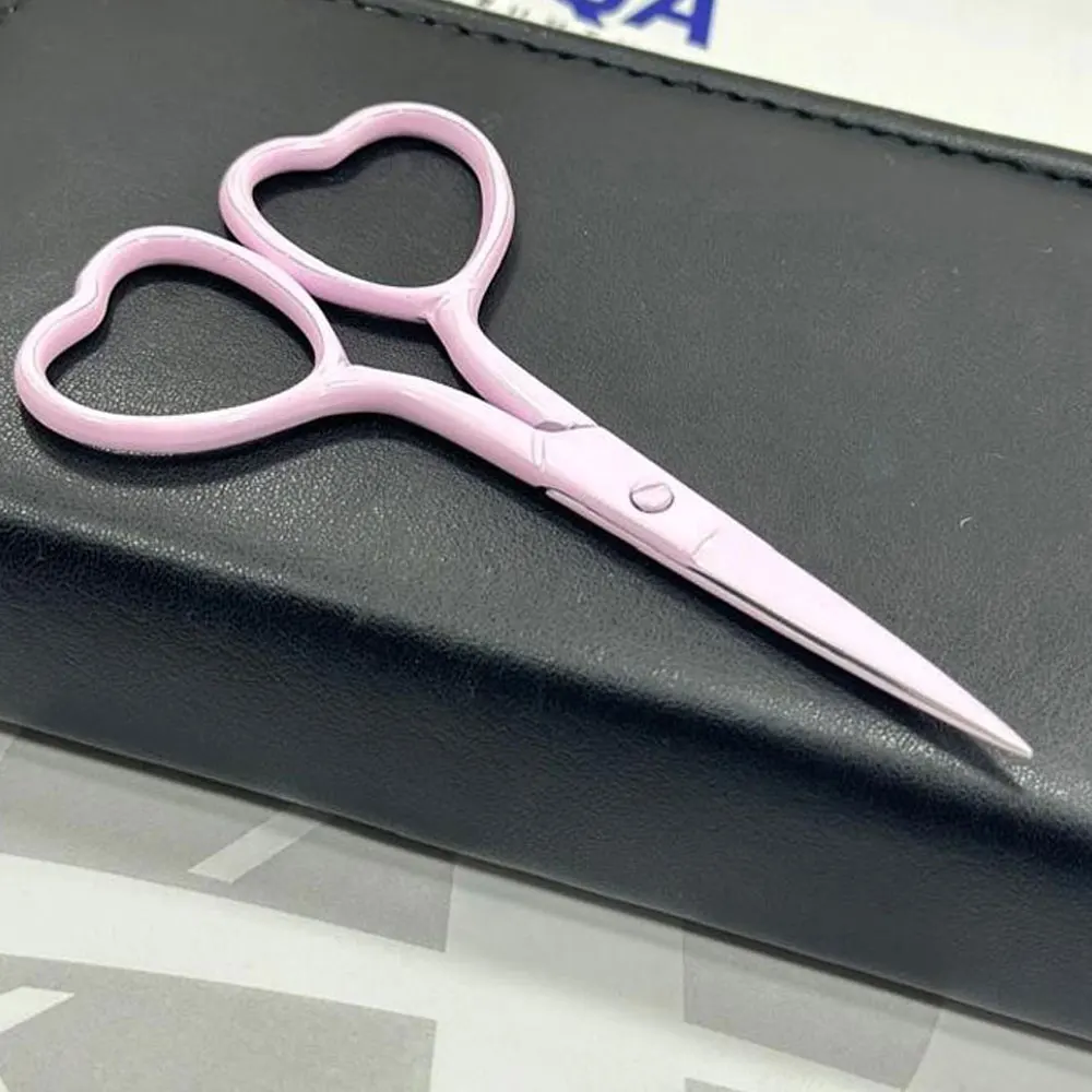 Heart Handle Embroidery Scissors Stainless Steel Light Pink Coating Serrated Smooth Edges For Fabric Paper Diy Industrial Grade