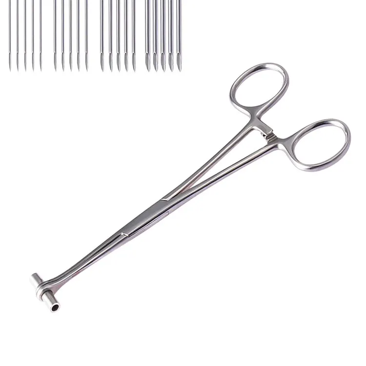 Stainless Steel 6.5 Inch Body Piercing Jewelry Insertion Tool With 14g 16g 18g And 20g Receiving Tubes For Diy Sample Making