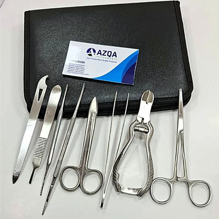 High Quality Podiatry Chiropody Instrument Kit Stainless Steel Tools For Foot Care And Ingrown Nail Treatment With Leather Case