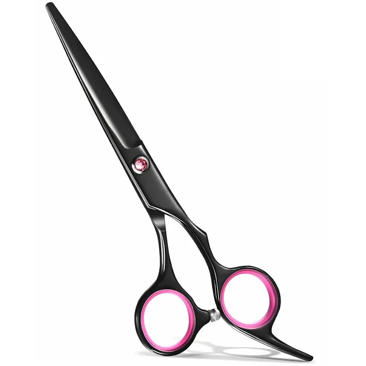 Stainless Steel Matte Black Color Coated Barber Hair Cutting Scissors With Silicone Rings And Finger Rest