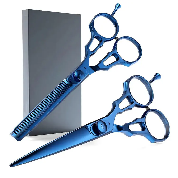 Stainless Steel Professional Hair Cutting And Thinning Scissors Set With Finger Inserts And Storage Gift Box
