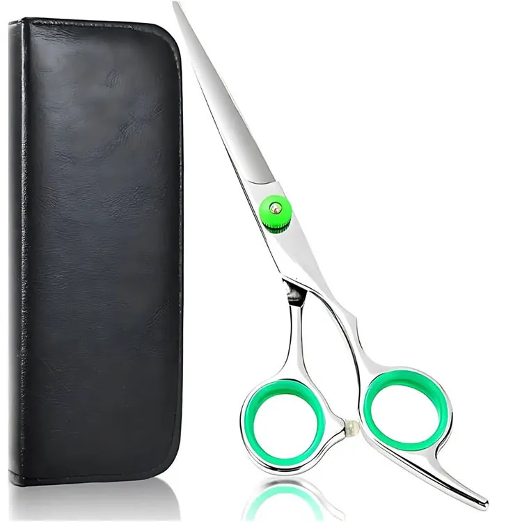 Stainless Steel Hair Cutting Scissors With Adjustable Screw Removable Rubber Inserts And Finger Rest For Professional Use