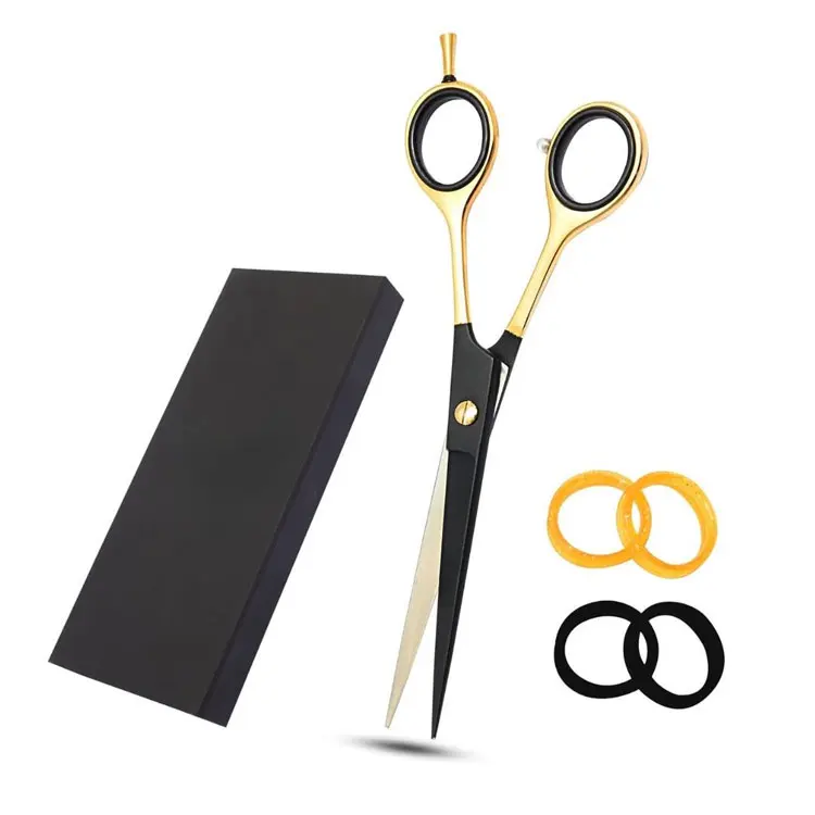 Stainless Steel Professional Hair Cutting Scissors Blunt Tip Medium Handle Extra Finger Rings Protective Storage Box