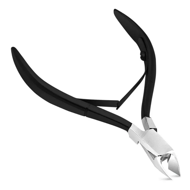 Stainless Steel Curved Cuticle Nipper Black Handle Double Spring Portable Professional Pointed Sharp Wide Jaw Opening Feet