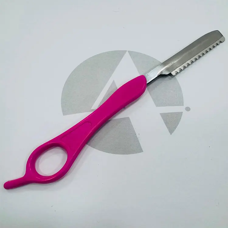 Stainless Steel Hair Shaping Razor With Bright Pink Handle For Professional Salon Hair Cutting And Texturizing