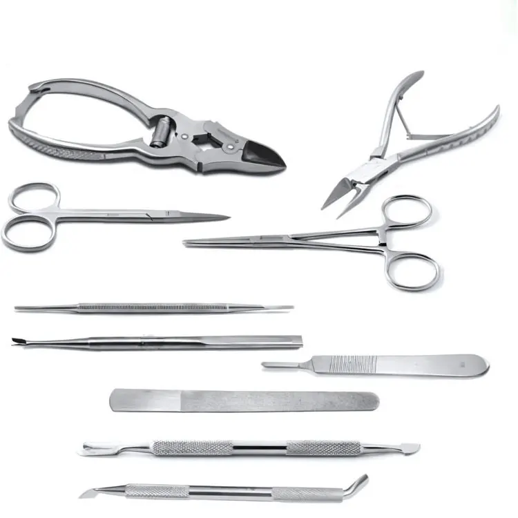 Professional Stainless Steel 10 Piece Podiatry And Ingrown Toenail Treatment Kit For Foot And Nail Care