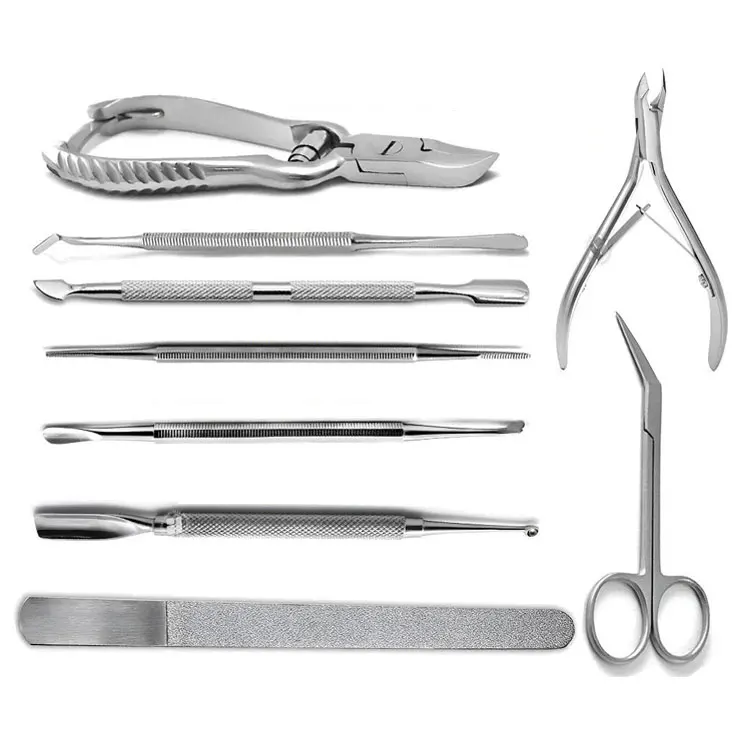 Professional Stainless Steel Podiatry Instruments Kit With Nail Nipper Cuticle Tools And Diamond File