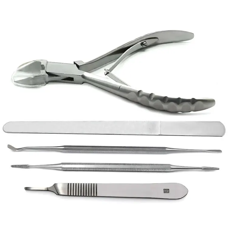 Professional Stainless Steel Ingrown Toenail Care Kit With Nail Nipper File Elevator And Scalpel Handle