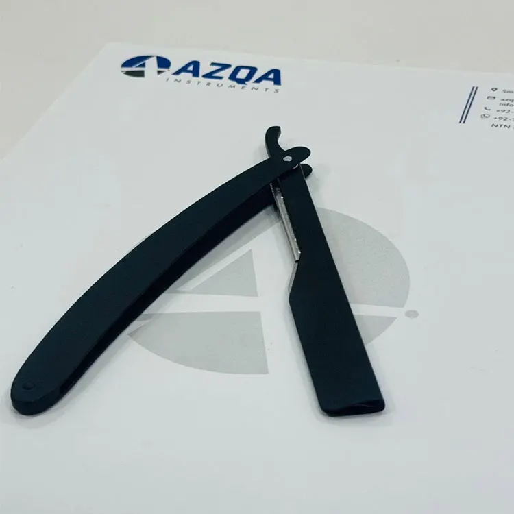 Stainless Steel Matte Black Straight Razor Holder With Black Plastic Handle For Disposable Blades Professional Barber Tool