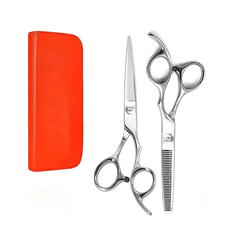 High Quality Stainless Steel Hair Cutting And Thinning Scissors Set With Ergonomic Handle And Red Pu Leather Pouch