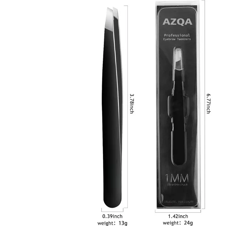 Professional Black Color Coated Slanted Tip Eyebrow Tweezers For Precision Hair Removal And Beauty Grooming
