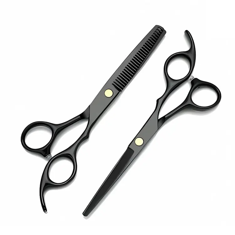 Stainless Steel Black Color Coated Hair Cutting And Thinning Scissors Set Professional Barber Salon Shears Kit